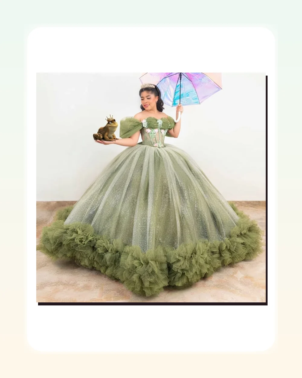 Tiana verde con sombrilla