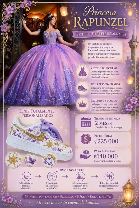 Rapunzel · vestido y tenis para tu cuento