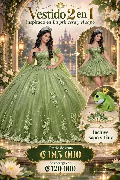 Tiana · vestido 2 en 1 con sapito y tiara